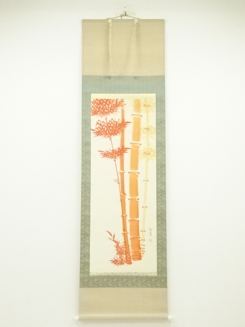 JAPANESE HANGING SCROLL / HAND PAINTED / VERMILION BAMBOO